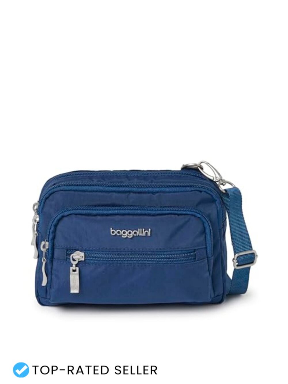 Baggallini Triple Zip Small Crossbody Bag Women Lightweight Convertible Fanny